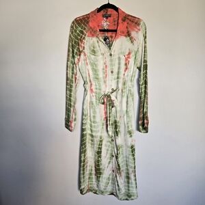 Elegant Tie-Dye Button-Up Midi Dress